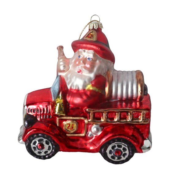 2 Christmas Glass Ornaments Kurt Adler Fire Truck Dog & Polar Bear - Picture 4 of 6